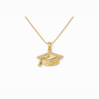 Gold graduation cap pendant necklace with crystal top and “Limitless” engraving