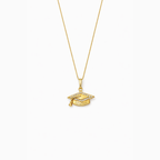Graduation cap pendant necklace with gold-tone chain and rhinestone cap charm