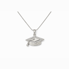 Silver graduation cap pendant necklace with “Limitless” engraving and crystal trim