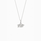 Silver graduation cap pendant necklace with small crystal accents and “Limitless” text