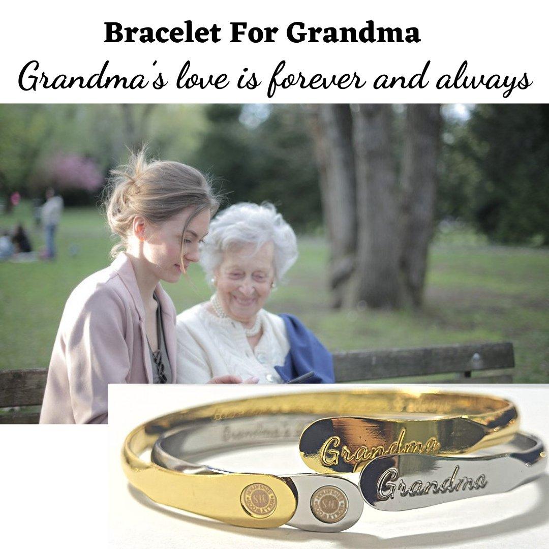 Two-tone gold and silver cuff bracelet with “Grandma” engraving, shown in lifestyle scene