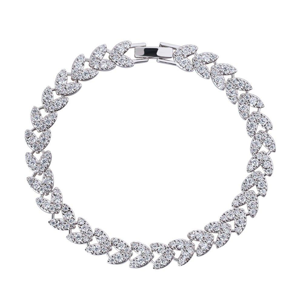 White CZ tennis bracelet with linked heart and marquise stones, silver clasp