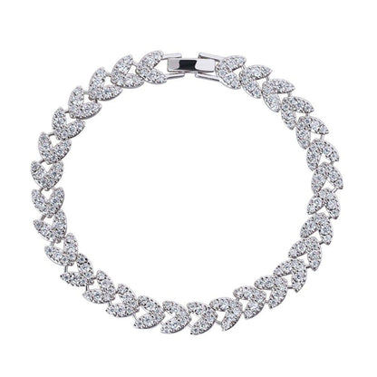 White CZ tennis bracelet with linked heart and marquise stones, silver clasp