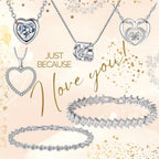 Heart CZ tennis bracelet with heart-shaped links and white cubic zirconia