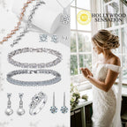 Silver-tone CZ tennis bracelet with heart-shaped links and marquise stones