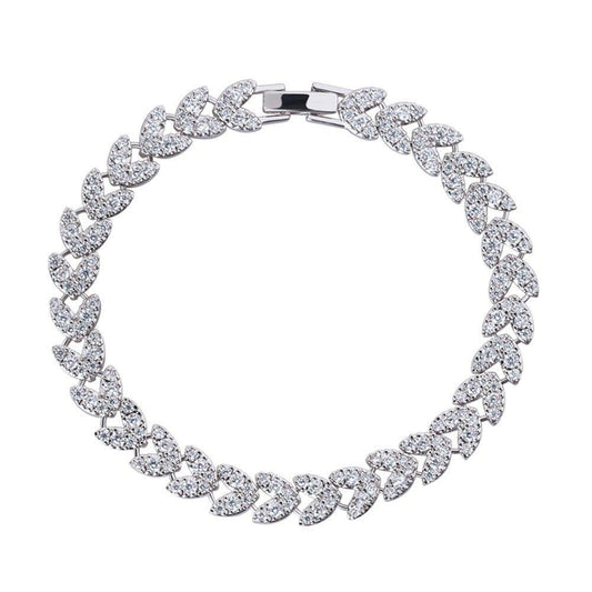 White CZ tennis bracelet with linked heart and marquise stones, silver clasp