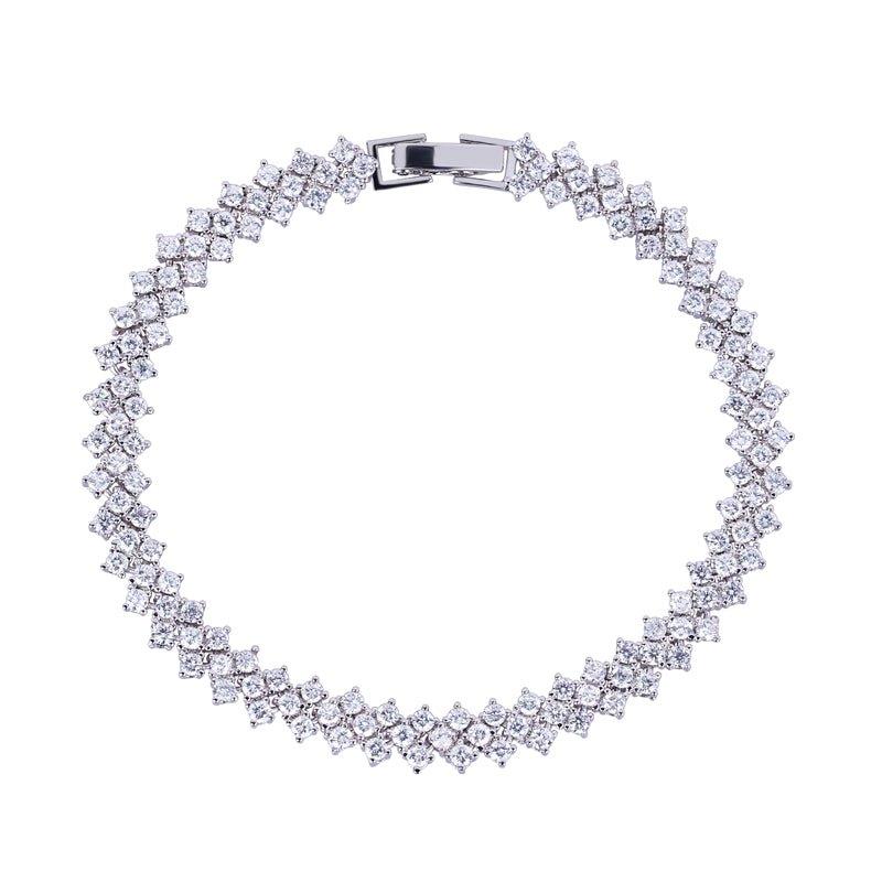 Cubic zirconia tennis bracelet with round-cut stones and hinged box clasp