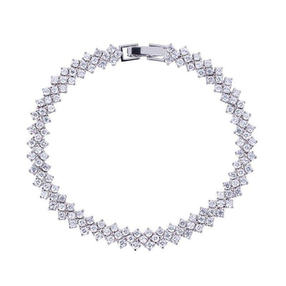 Cubic zirconia tennis bracelet with round-cut stones and hinged box clasp