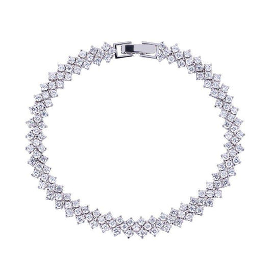 Cubic zirconia tennis bracelet with round-cut stones and hinged box clasp