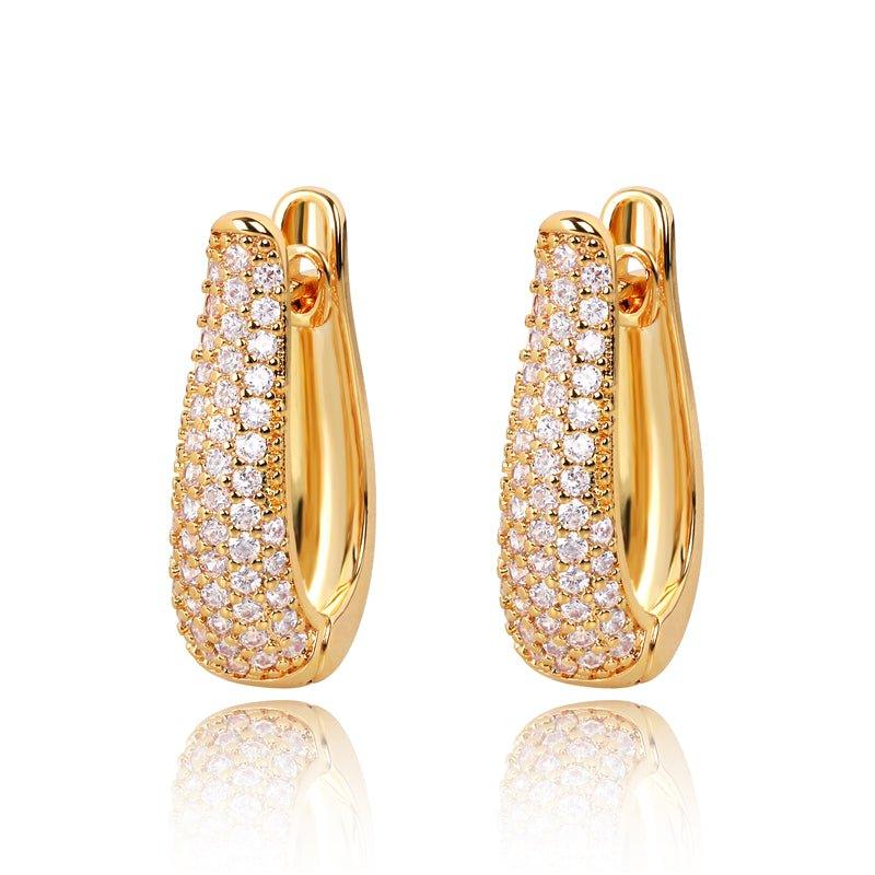 Pair of gold-tone hinged hoop earrings with cubic zirconia