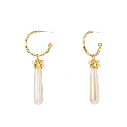 Hoop Dangle Earring with Fax Pearl Default Title