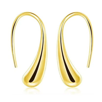 Gold teardrop dome hoop earrings, pair