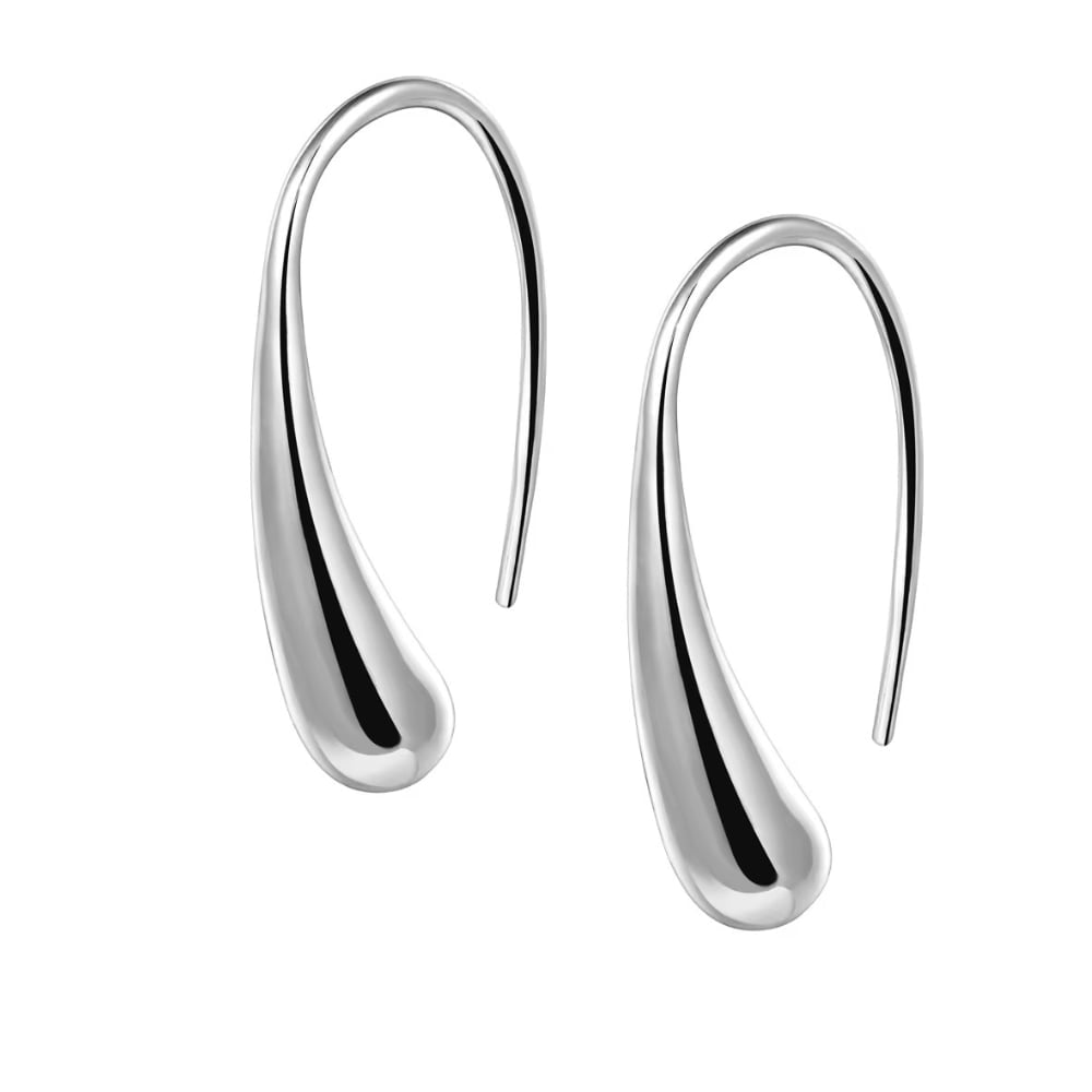 Silver teardrop dome hoop earrings, pair