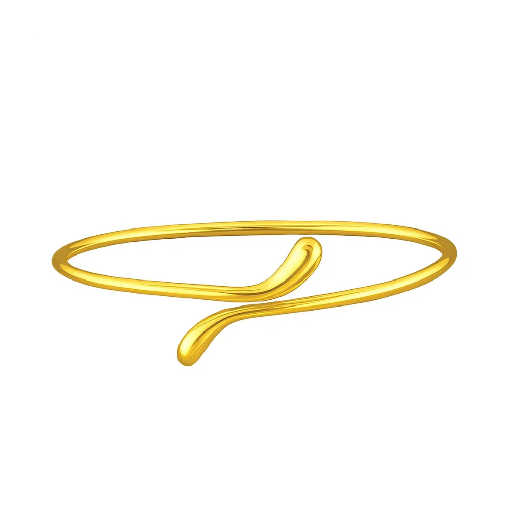 Gold teardrop open wrap bangle bracelet, close-up of open teardrop curve