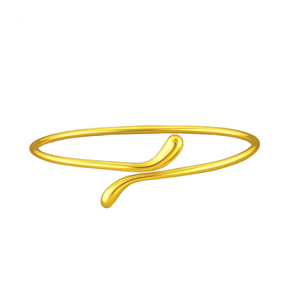 Gold teardrop open wrap bangle bracelet, close-up of open teardrop curve