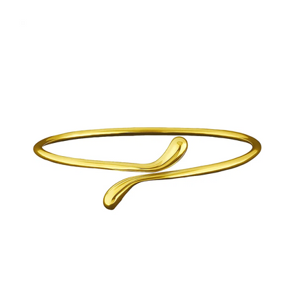 Gold teardrop open wrap bangle bracelet with glossy curved teardrop detail
