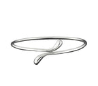 Silver teardrop open wrap bangle bracelet with glossy curved teardrop detail