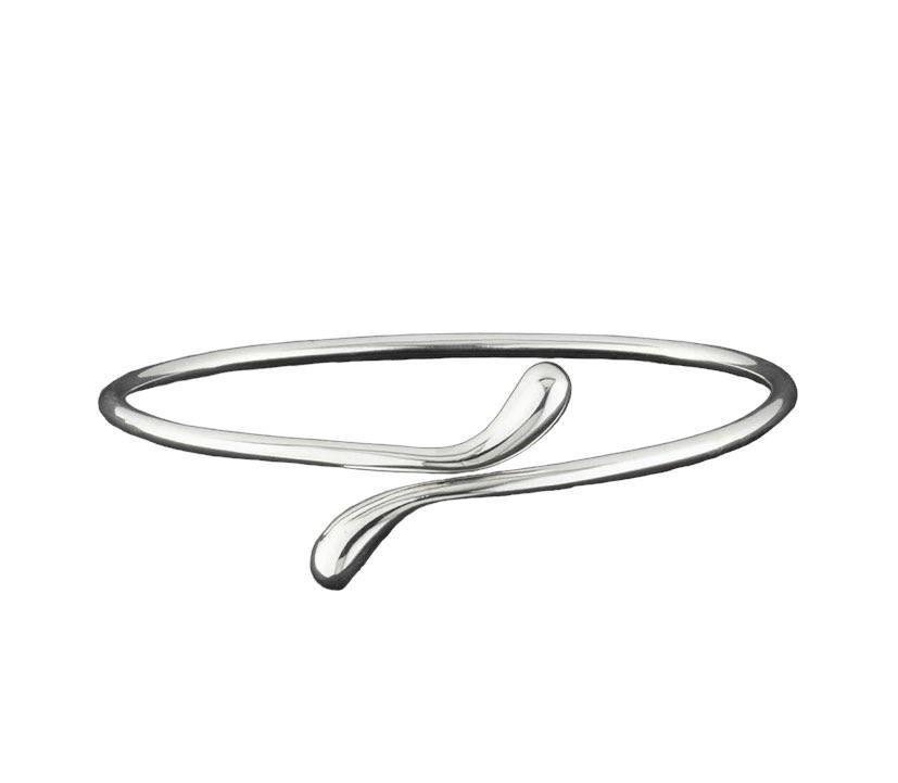 Silver teardrop open wrap bangle bracelet with looping open design