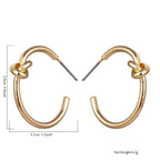 Gold knot hoop earrings with twisted knot detail on the front loop
