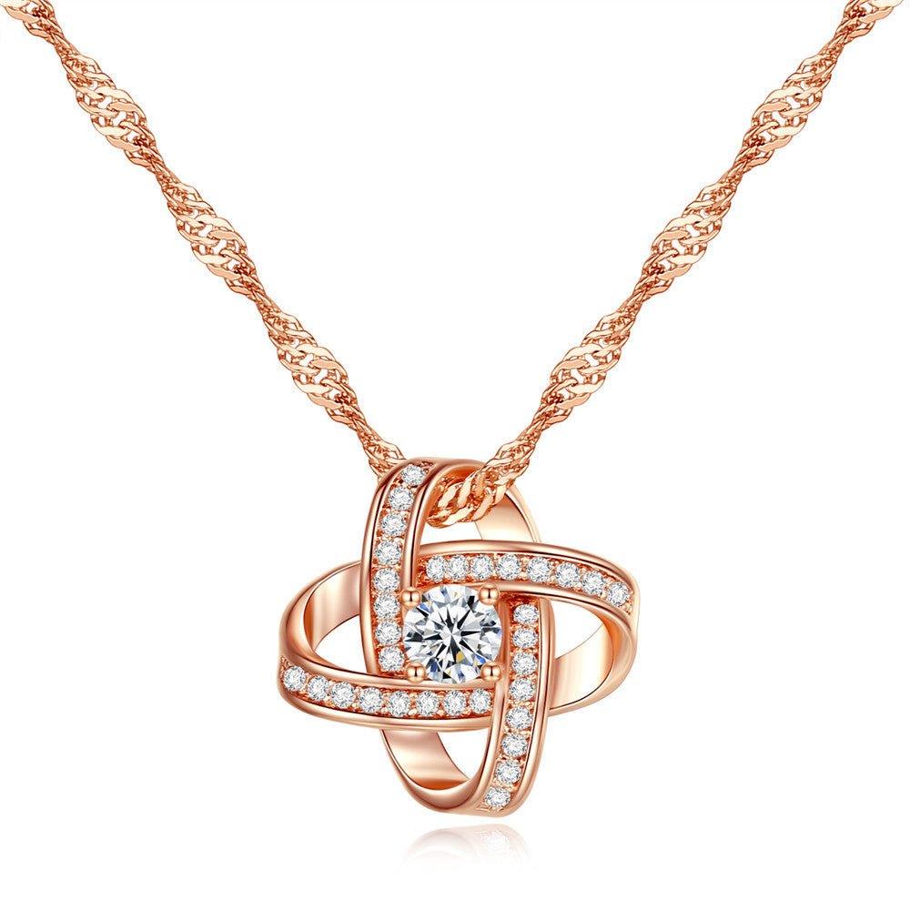 Knot Necklace With Cubic Zirconia Stones Rose Gold Love Knot Necklace
