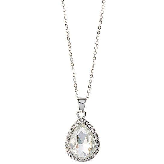 Large Crystal Teardrop Pendant Necklace