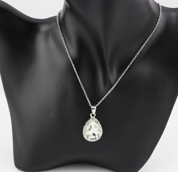 Large Crystal Teardrop Pendant Necklace