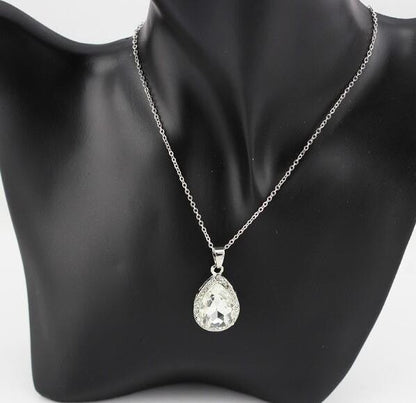 Large Crystal Teardrop Pendant Necklace