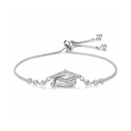 Silver adjustable pavé bracelet with graduation cap charm and sliding clasp