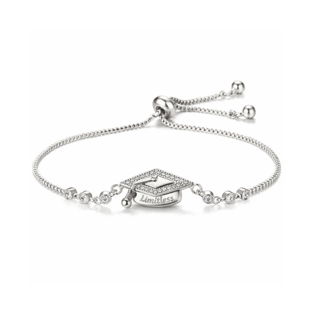 Silver adjustable pavé graduation cap bracelet