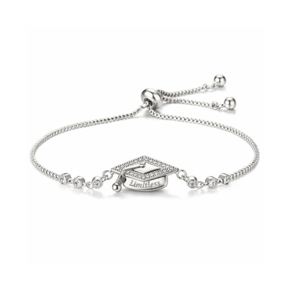 Silver adjustable pavé graduation cap bracelet