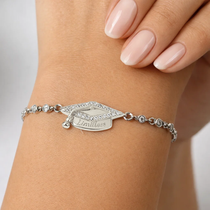 Silver graduation cap pavé bracelet with adjustable chain