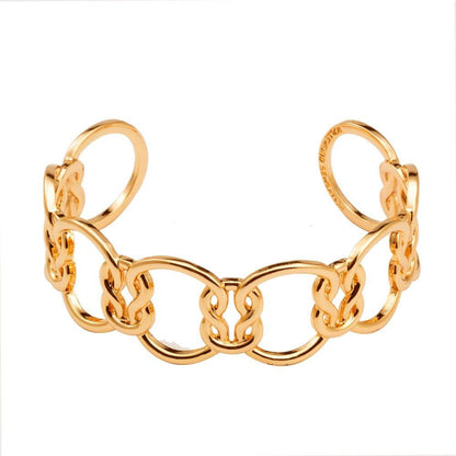 Gold love-knot link bracelet with alternating oval loops and raised knot charms