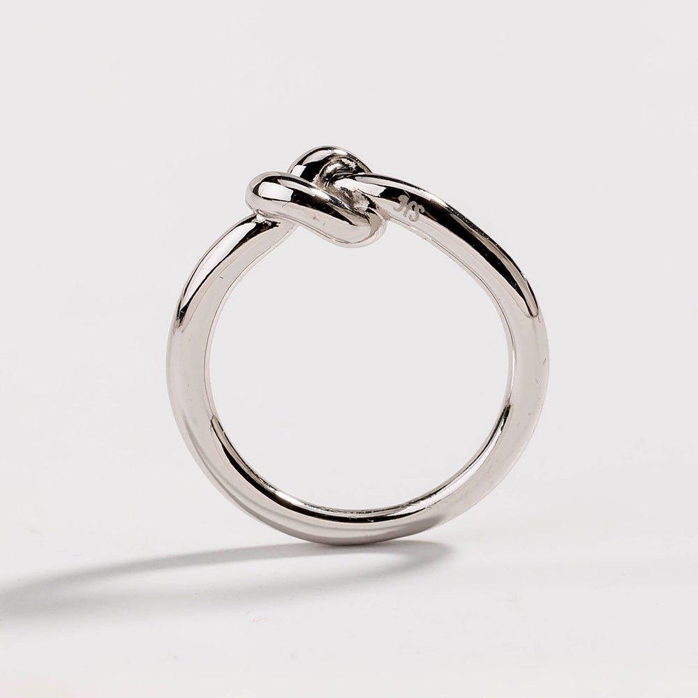 Silver love knot commitment ring, round band with sculpted knot detail