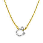 Two-tone carabiner lock pendant necklace with gold and silver chain links
