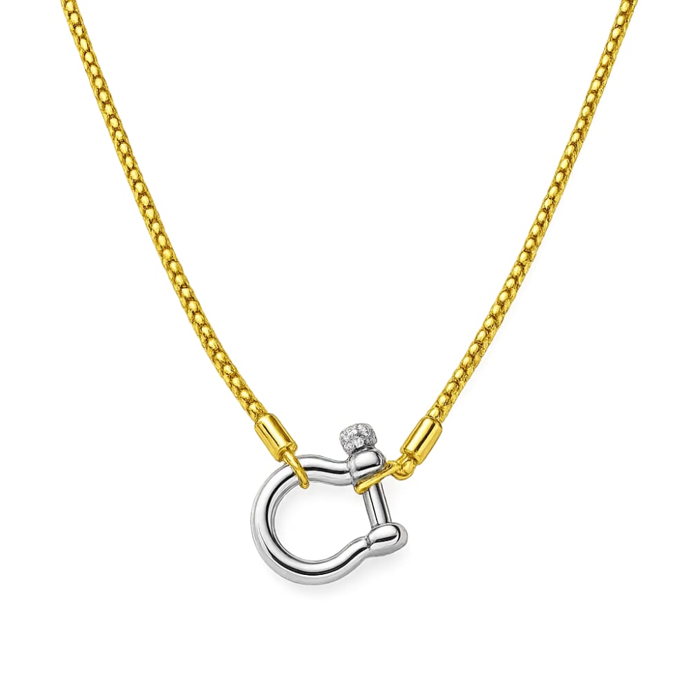 Two-tone carabiner lock pendant necklace with gold and silver chain links
