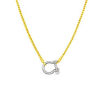 Two-tone carabiner pendant necklace with gold chain and silver horseshoe lock charm