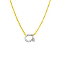 Two-tone mixed metal carabiner necklace with horseshoe lock pendant and gold chain