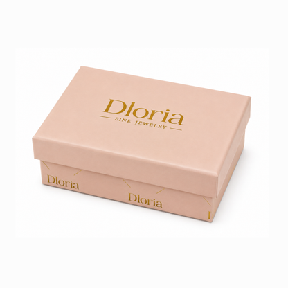 Dloria fine jewelry gift box with gold logo and Dloria branding