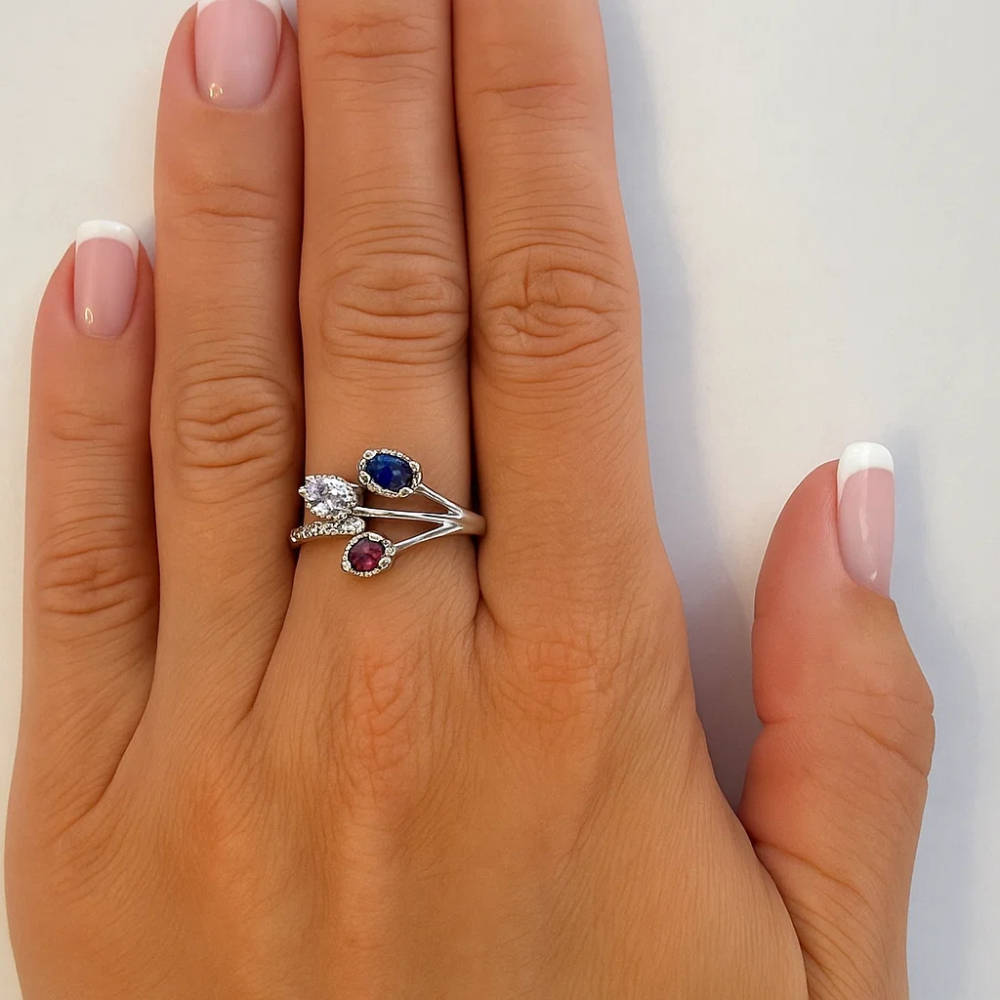 Multicolor Flower Ring with Cubic Zirconia Stones