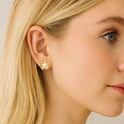Gold-tone crystal blossom stud earrings, small floral flower shape