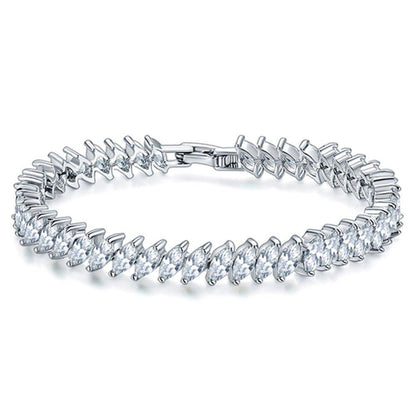 Silver-toned cubic zirconia tennis bracelet with marquise stone row and clasp