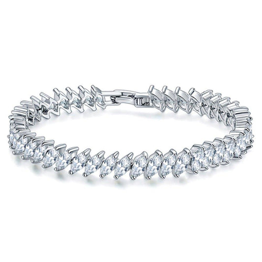 Silver-toned cubic zirconia tennis bracelet with marquise stone row and clasp