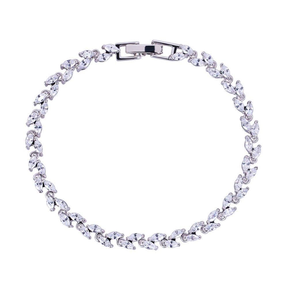 Cubic zirconia tennis bracelet with marquise-cut white stones and box clasp