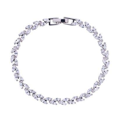 Cubic zirconia tennis bracelet with marquise-cut white stones and box clasp