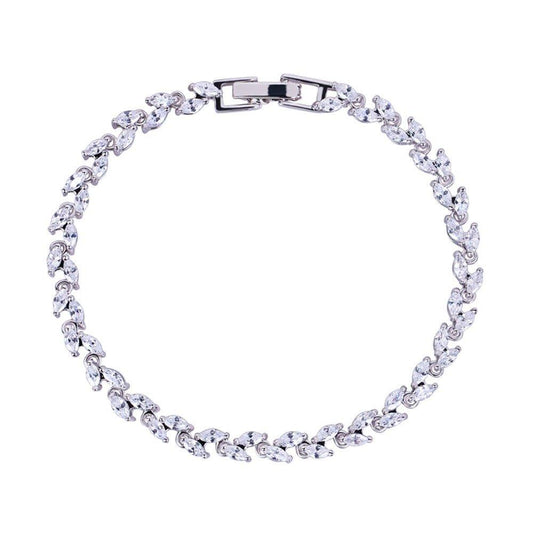 Cubic zirconia tennis bracelet with marquise-cut white stones and box clasp