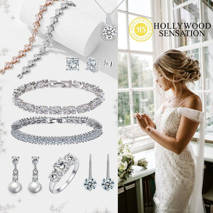 Silver-tone tennis bracelet with marquise and rhomboid cubic zirconia links, close-up