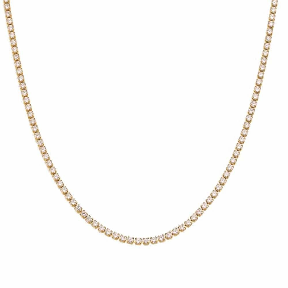 Gold-tone tennis necklace with closely set round cubic zirconia stones