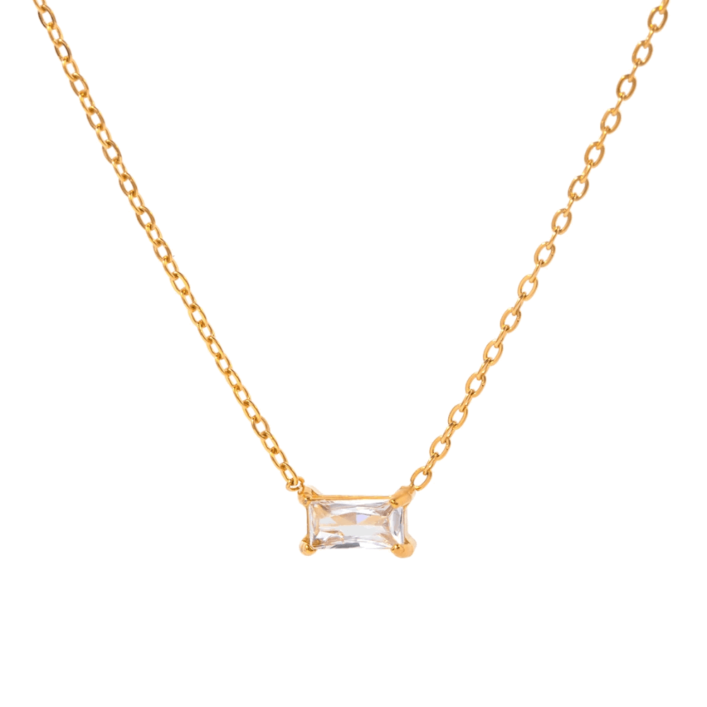 Gold-tone chain necklace with emerald-cut cubic zirconia square pendant