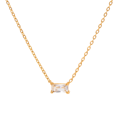 Gold-tone chain necklace with emerald-cut cubic zirconia square pendant
