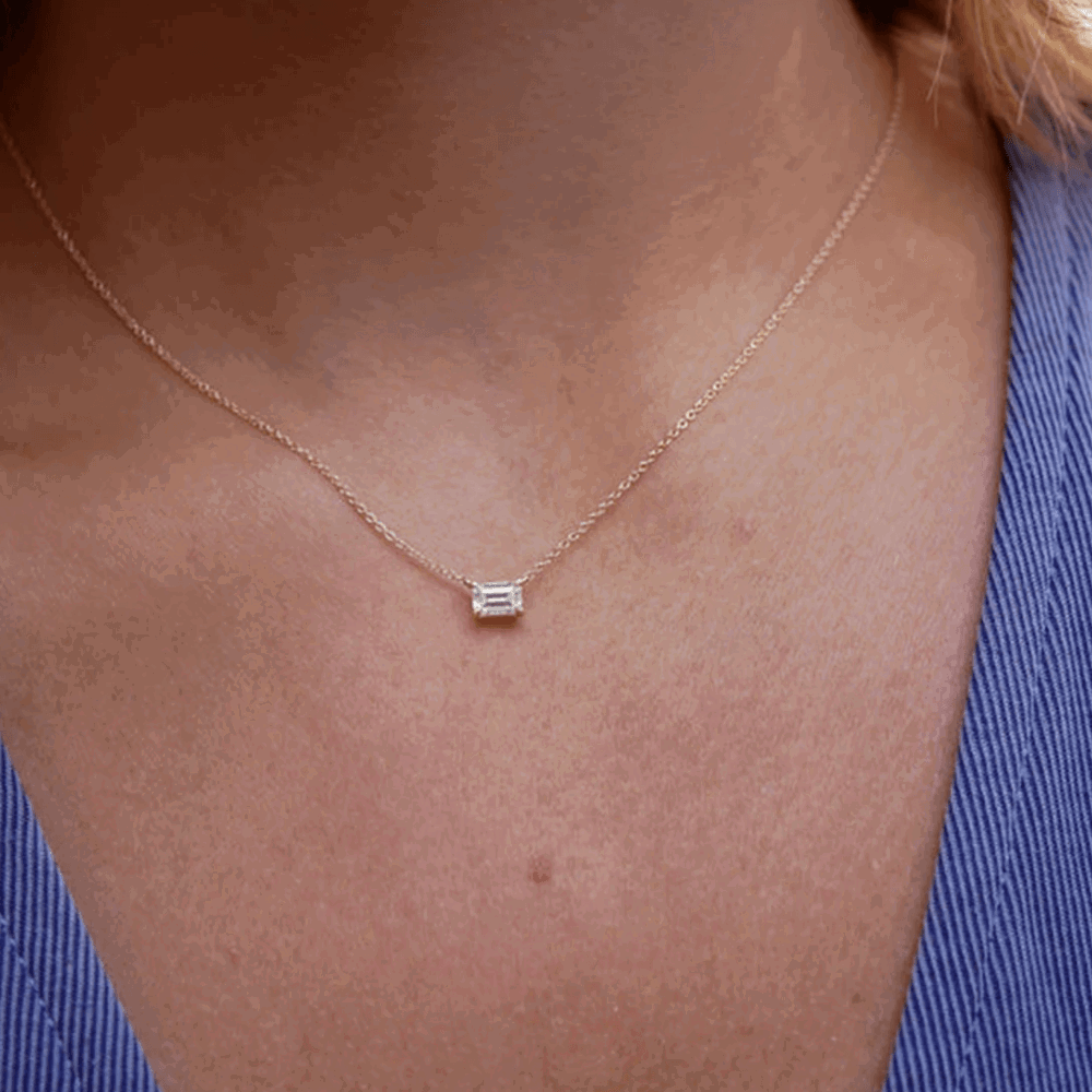 Silver-tone chain necklace with small square cubic zirconia pendant